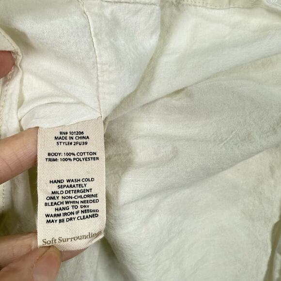 Soft Surroundings Magnolia Gauze Top Blouse Size L Ivory Crocheted Trim Lined - Picture 7 of 9